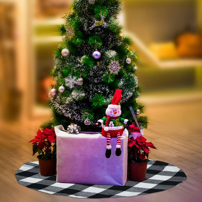 4 Pack Christmas Tree Skirt 15" Black White Buffalo Plaid Holiday Decor
