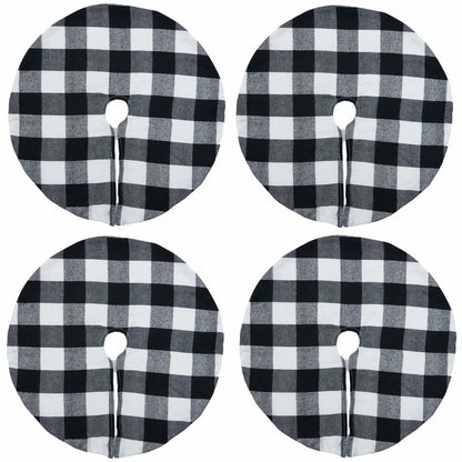 4 Pack Christmas Tree Skirt 15" Black White Buffalo Plaid Holiday Decor