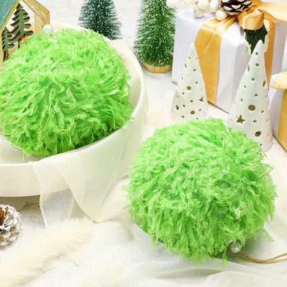 Syhood 2 Pcs Green Furry Large Christmas Ball Ornaments 4.72in
