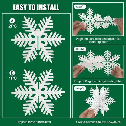 8 PCS 3D Glitter Snowflake Decorations White Christmas Tabletop Decor