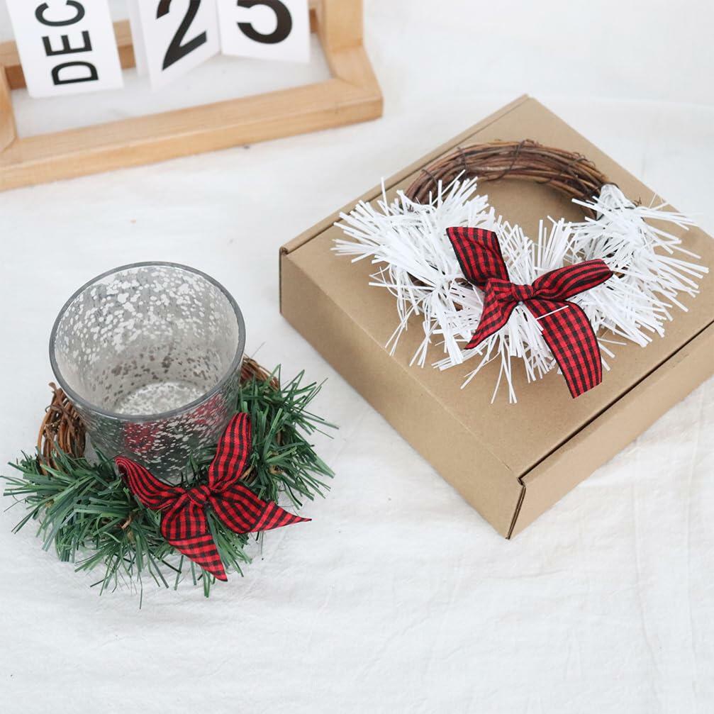 [Like New] Christmas Wreath Brown Candle Rings Bow Eucalyptus Garland Candle Holder