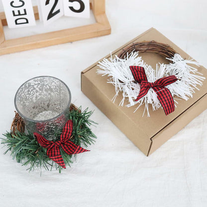 [Like New] Christmas Wreath Brown Candle Rings Bow Eucalyptus Garland Candle Holder