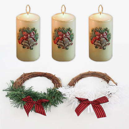 [Like New] Christmas Wreath Brown Candle Rings Bow Eucalyptus Garland Candle Holder
