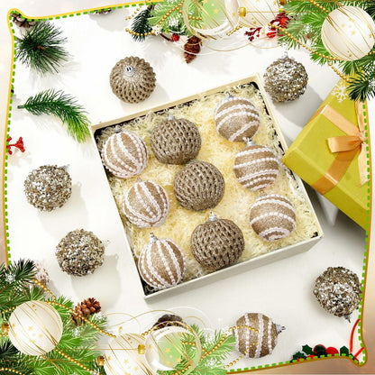 Civaner 16 Pcs Christmas Ball Ornaments Pearl Champagne Sequin Shatterproof