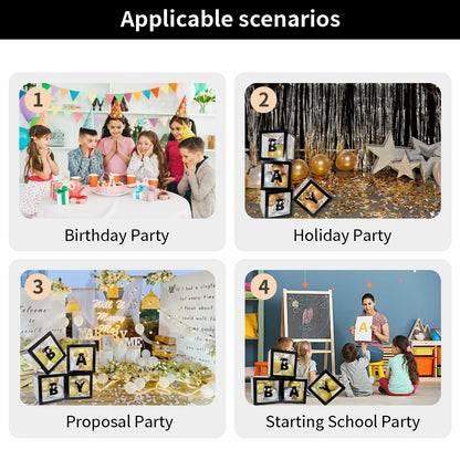 [Like New] Onteftshop Baby Boxes Letters Clear Black 4pcs Party Decorations