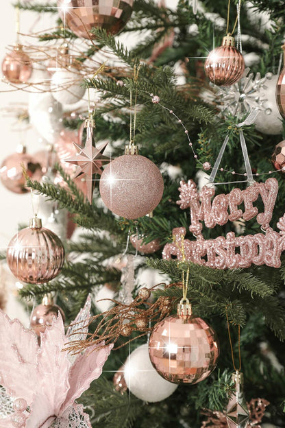 YiYunFloral Christmas Ball Ornaments 36pcs 6 Styles 3 Sizes Rose Gold