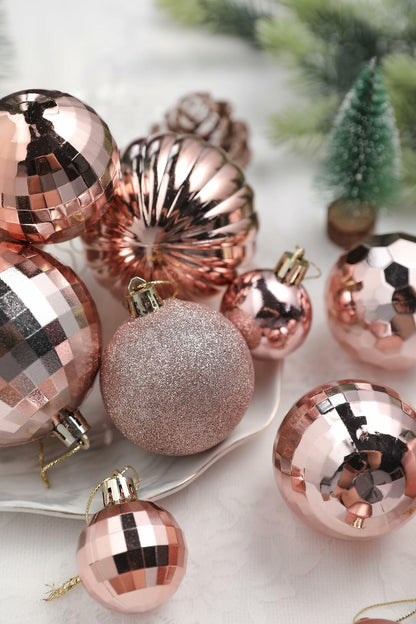 YiYunFloral Christmas Ball Ornaments 36pcs 6 Styles 3 Sizes Rose Gold