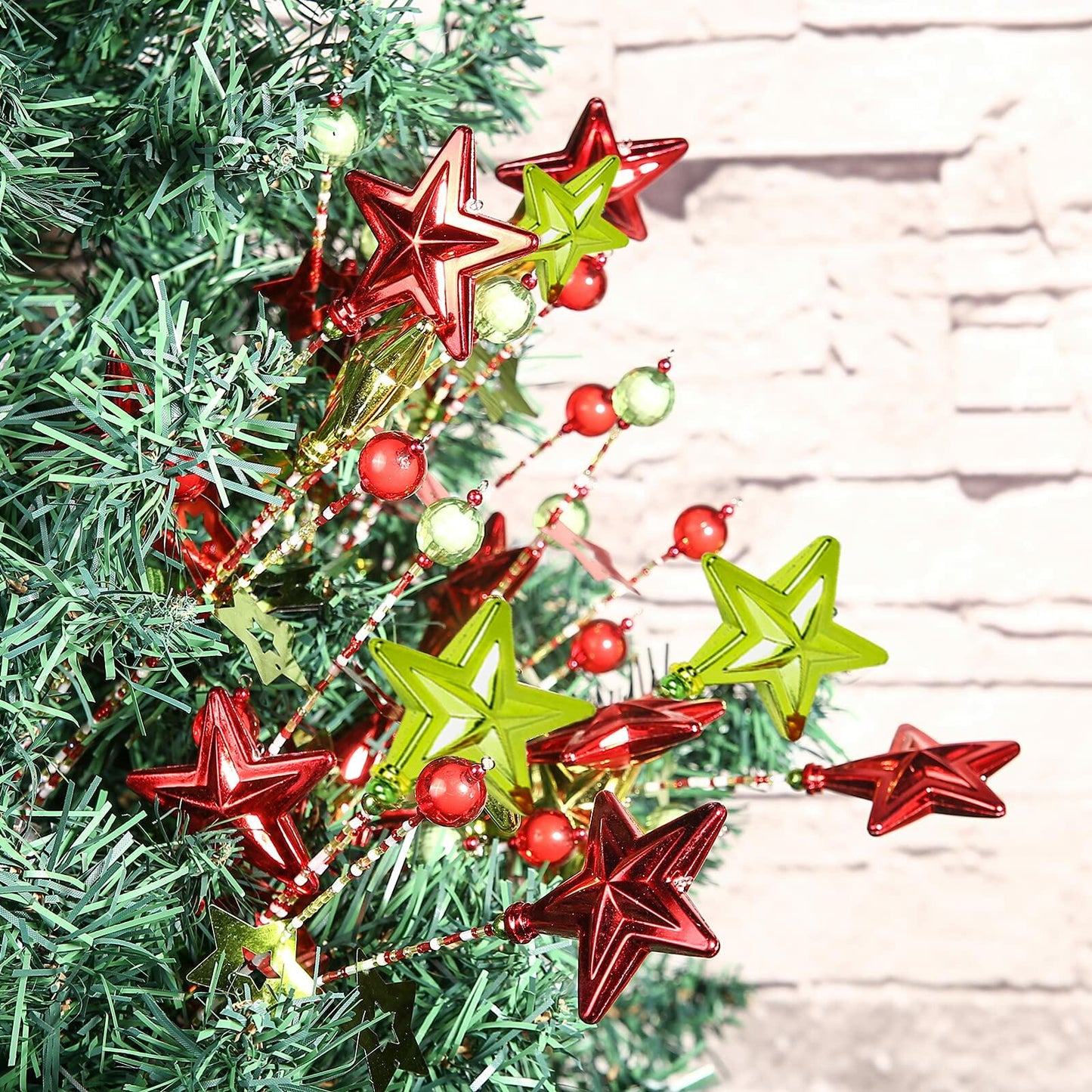 [Like_new] 17" Red Green White Christmas Tree Topper Star Beads Sequin Electroplating