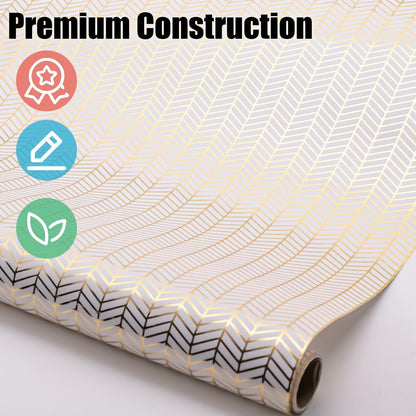 Koogel Wrapping Paper Roll 3 PCS Gold White 17x120 Inch Party Wedding