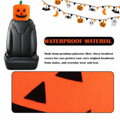 IHOTDER 2PCS Halloween Pumpkin Car Headrest Covers Universal