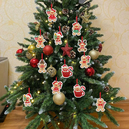 12Pcs Gingerbread Man Christmas Ornaments Tree Decorations with Ropes