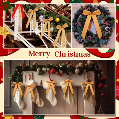 Riceshoot 30 Pcs Velvet Christmas Bow Khaki 6.3x11 Inch Rustic Decor