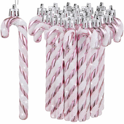 Sotiff Plastic Glitter Candy Cane Ornaments Pink White 72 Pcs Holiday Decor