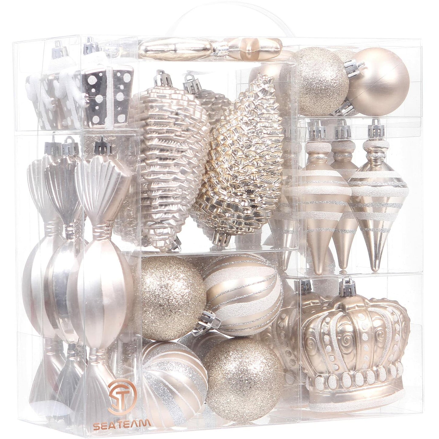 Sea Team 50-Pack Shatterproof Christmas Ball Ornaments Set Silver Xmas