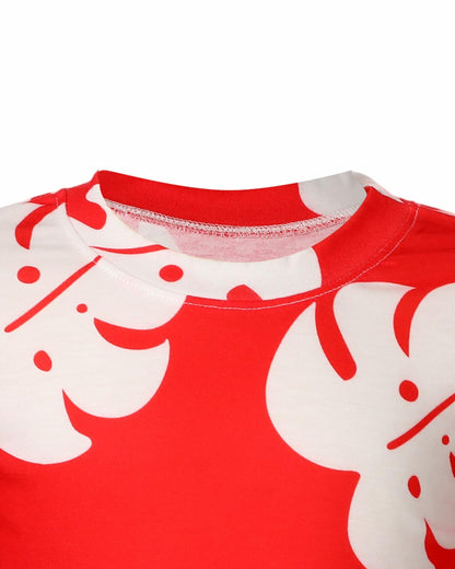 Toulite Halloween Girl Hawaiian Luau Costume Red Leaf T-Shirt Headband Anklet