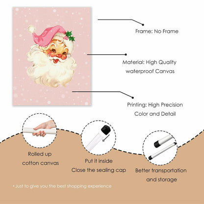 APJYM Pink Christmas Wall Art Merry Christmas Tree Santa 8x10 Inch