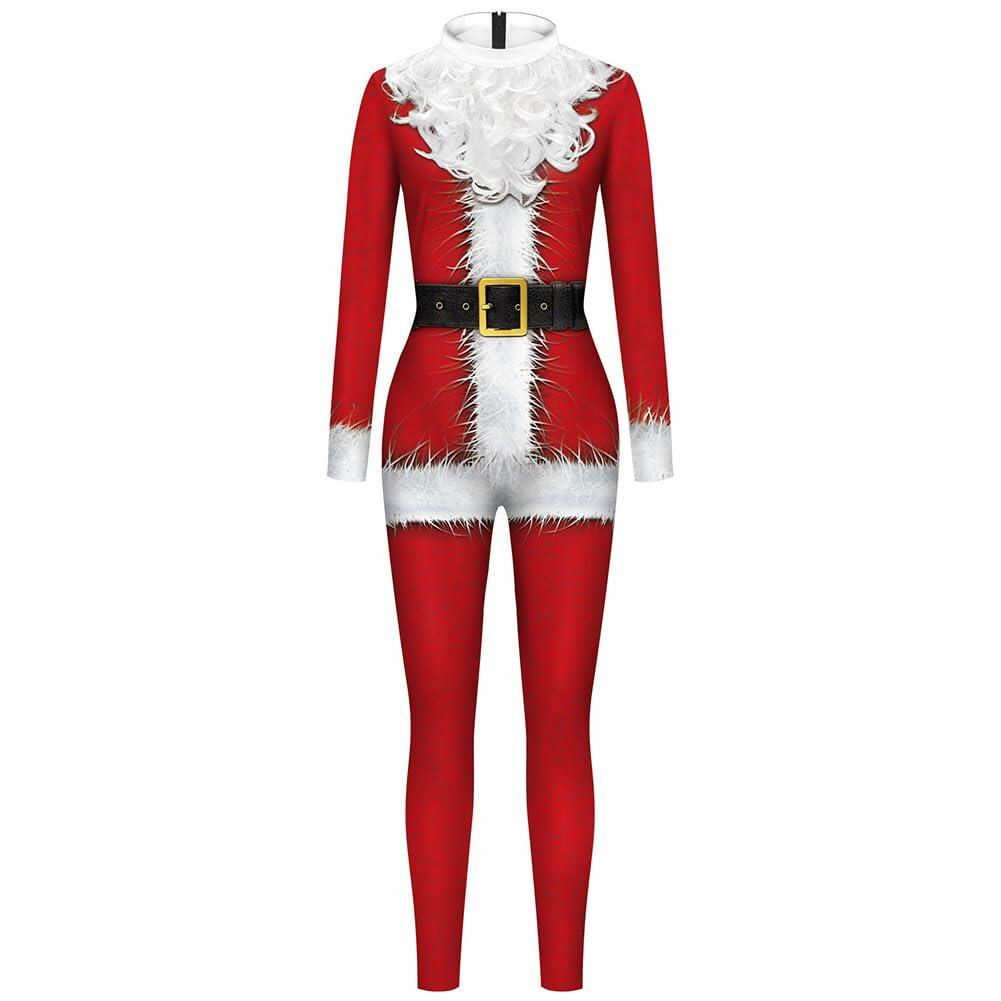PENEXIU Santa Clown Cosplay Costume Jumpsuit Mask Size XL