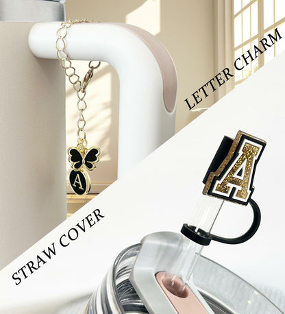 Nuozme Straw Cover Caps 6pcs w/ Initial Butterfly Charms for Stanley 30/40oz