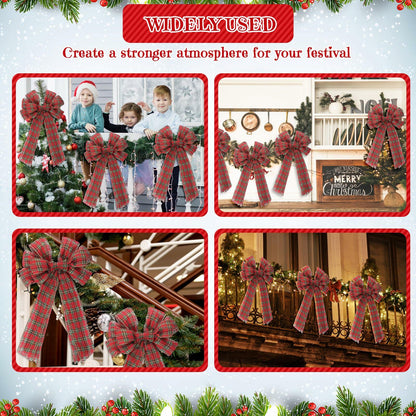 Yinkin 4 Pcs 15x44in Buffalo Plaid Christmas Wreath Bows Red Black