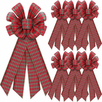 Yinkin 4 Pcs 15x44in Buffalo Plaid Christmas Wreath Bows Red Black