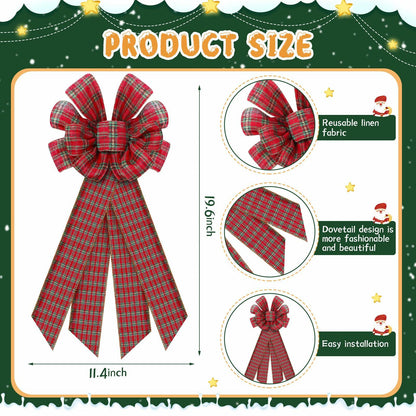 Yinkin 4 Pcs 15x44in Buffalo Plaid Christmas Wreath Bows Red Black