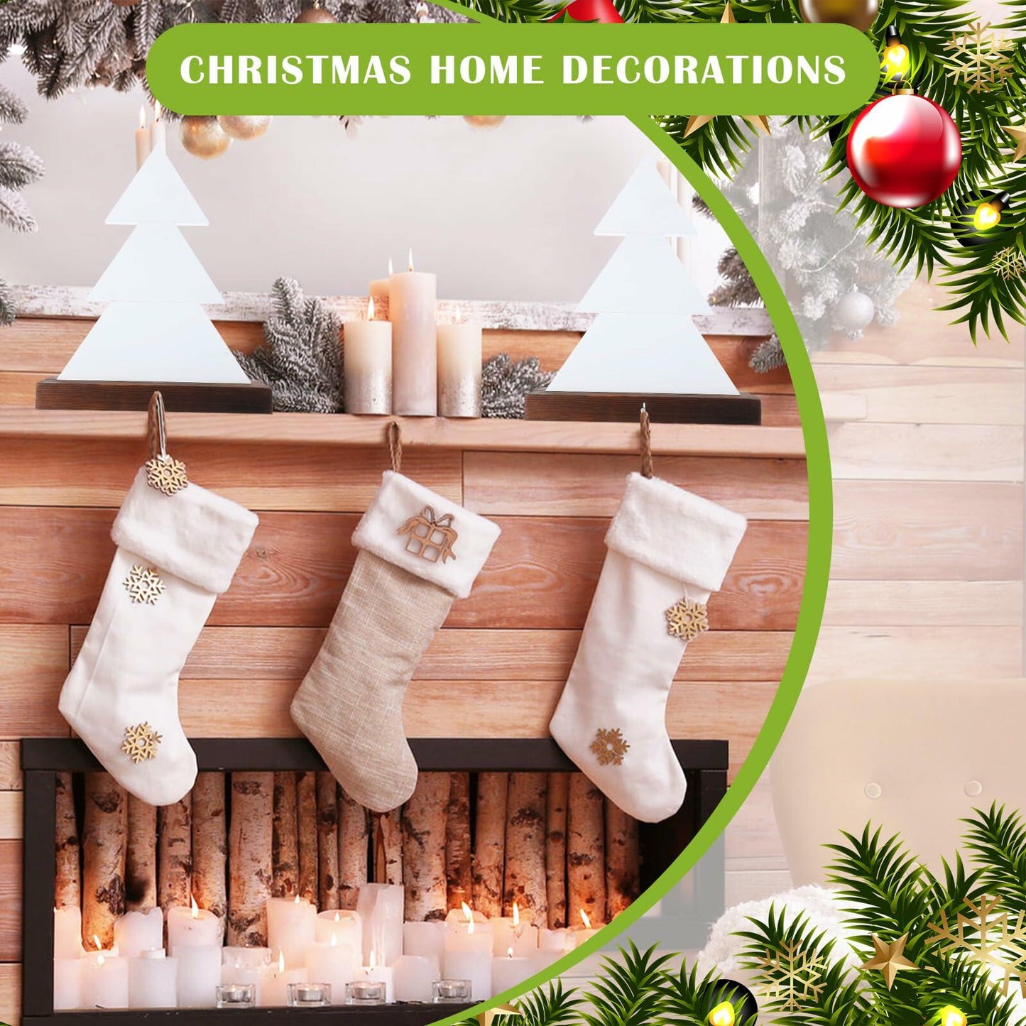 [Like New] Beeveer Christmas Tree Stocking Holder White Wooden Mantle Hanger 9.8 Inch 2 Pc