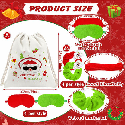 Bunnycool Christmas Hair Scrunchies & Sleep Eye Mask Set 24 Pcs