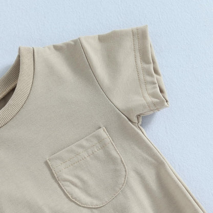 Baby Bubble Romper Solid Color Short Sleeve Bodysuit Khaki Size 0-3M