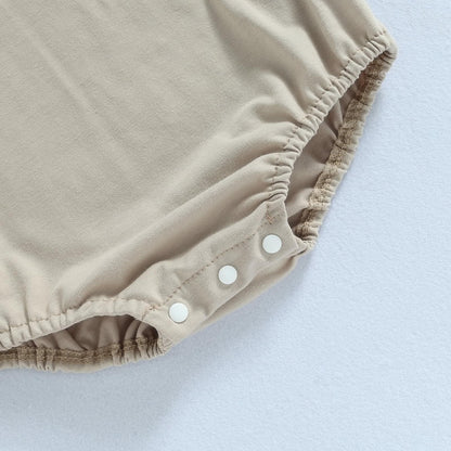 Baby Bubble Romper Solid Color Short Sleeve Bodysuit Khaki Size 0-3M