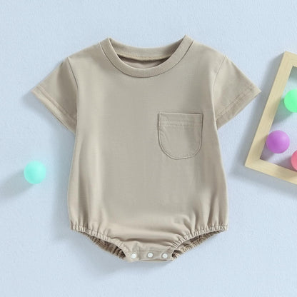 Baby Bubble Romper Solid Color Short Sleeve Bodysuit Khaki Size 0-3M