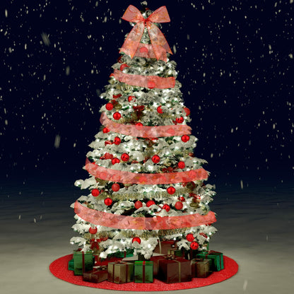 Suilung 22 Pcs Christmas Tree Skirt 46" Red Sequins Ribbon & 20 Ornaments Set
