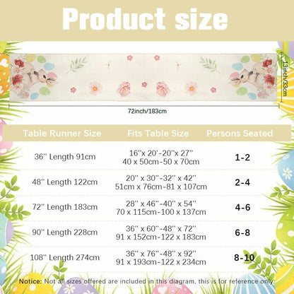 QIHOMPIB Easter Table Runner 13x72 Inch Pastel Rabbit Eggs Polyester
