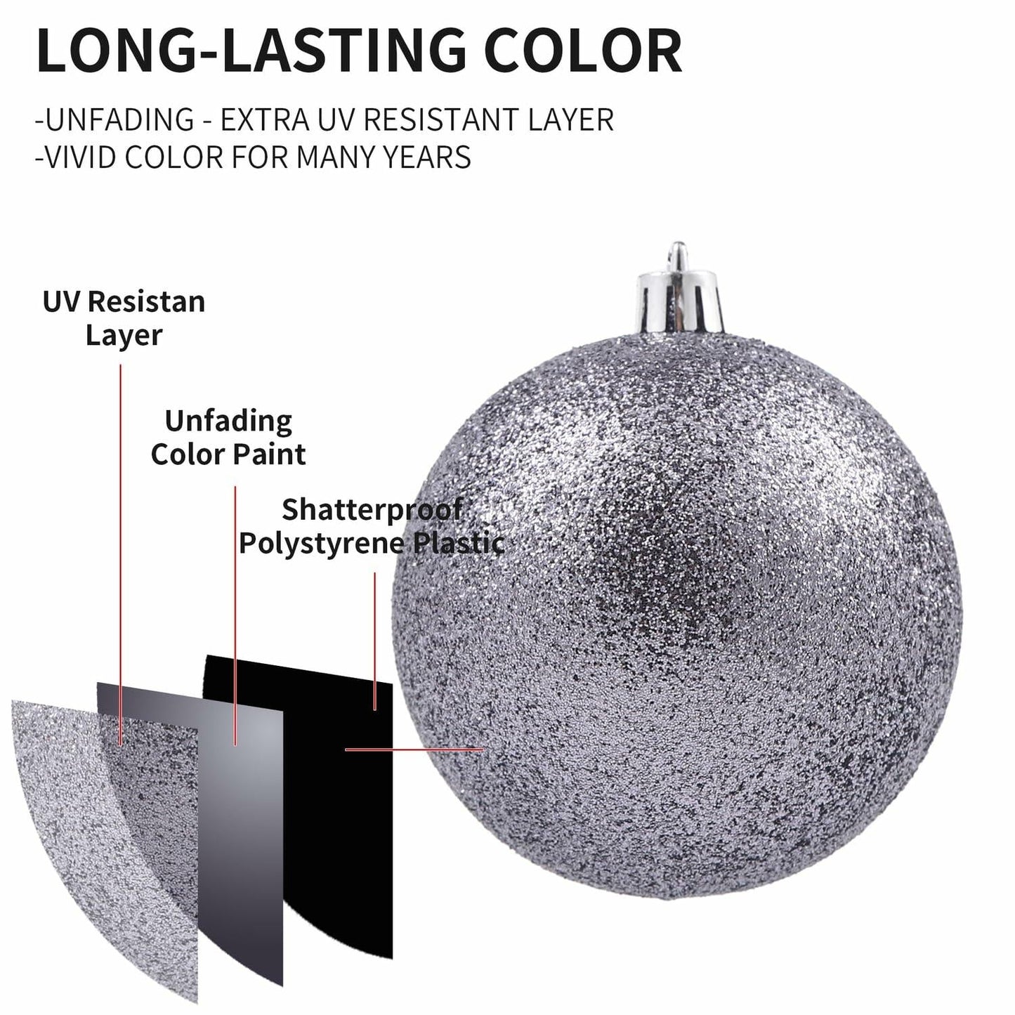 LANGXUN 36pcs Grey Christmas Tree Decorations Balls Shatterproof Ornaments