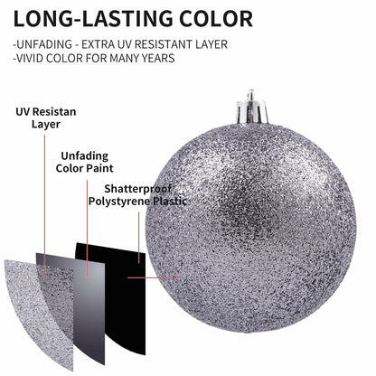 LANGXUN 36pcs Grey Christmas Tree Decorations Balls Shatterproof Ornaments