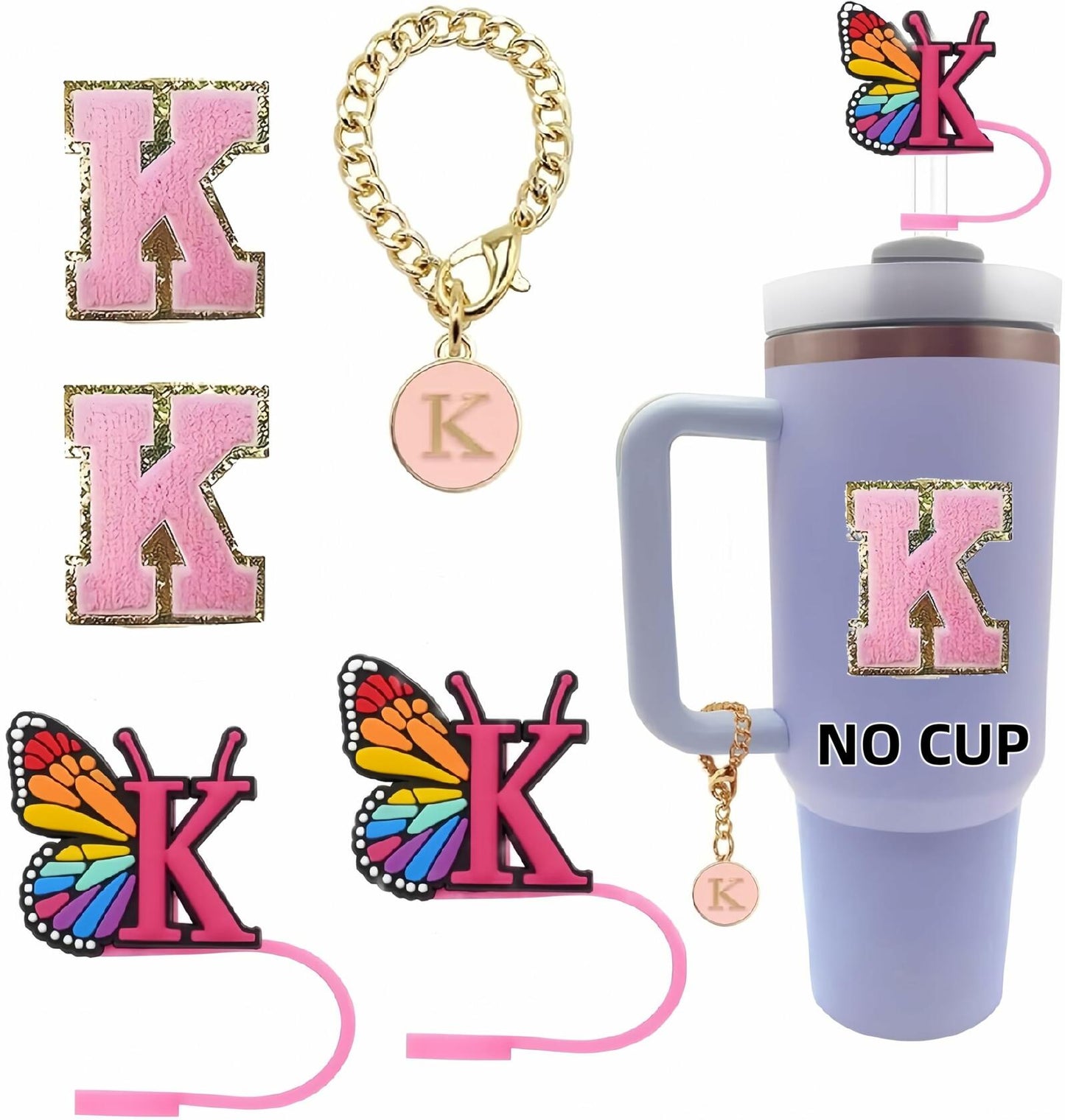 Stanley Cup Accessories Straw Cover Set IN CHENTHY 2pcs + Letter Charm Chains K