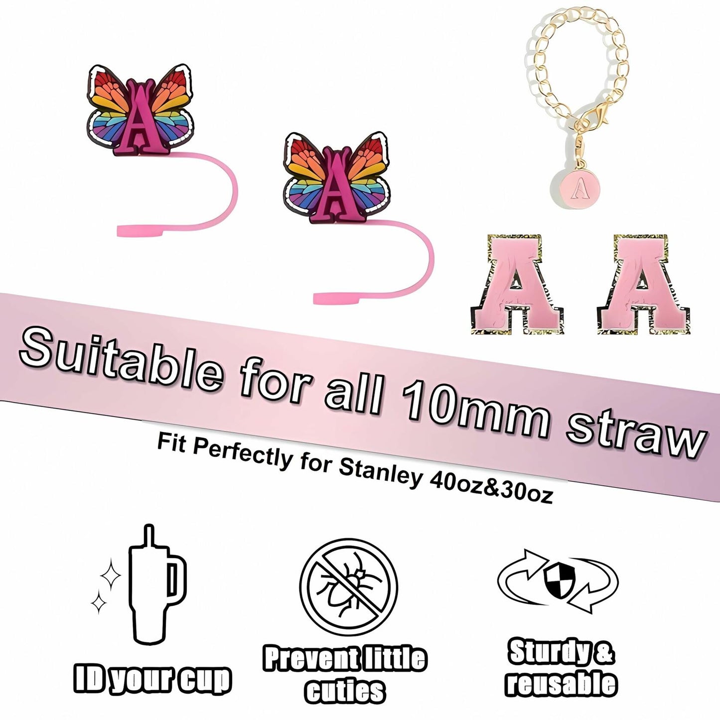 Stanley Straw Covers Chenthy 2pcs Topper 1pc Alphabet Charm 2pcs Stickers L