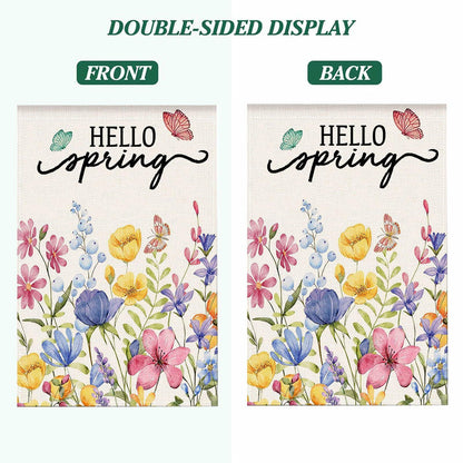 ZRTR Hello Spring Garden Flag 12x18 Inch Double Sided Burlap Floral