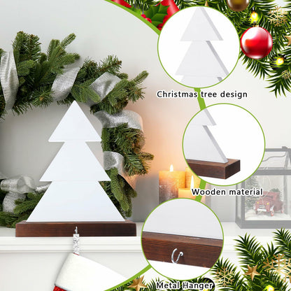 [Like New] Beeveer Christmas Tree Stocking Holder White Wooden Mantle Hanger 9.8 Inch 2 Pc