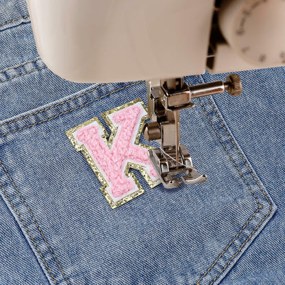 3Pcs Chenille Letter Patches Iron-On Pink 2 Inch Glitter Alphabet K