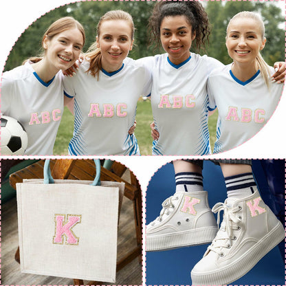 3Pcs Chenille Letter Patches Iron-On Pink 2 Inch Glitter Alphabet K