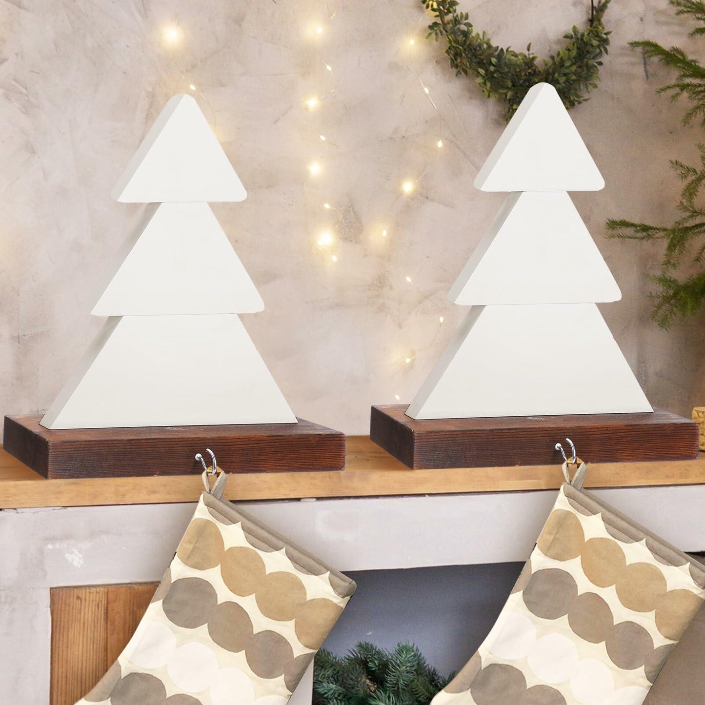 Beeveer Christmas Tree Stocking Holder Wooden Mantle Hanger White 9.8 Inch 2 Pc