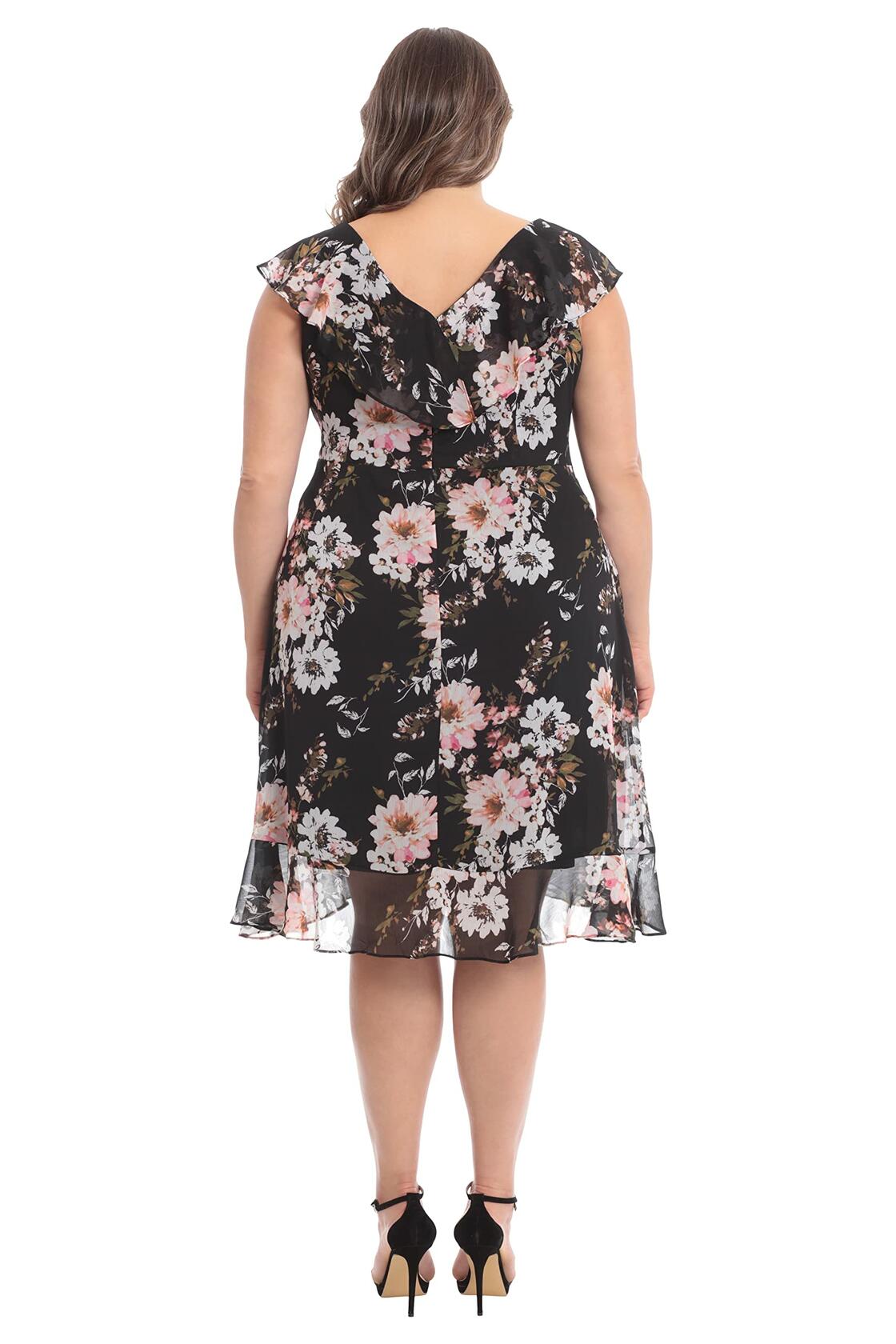 [Like New] London Times Women's Chiffon Ruffle Dress Black/Blush Size 14