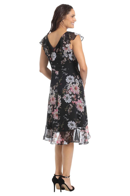 [Like New] London Times Women's Chiffon Ruffle Dress Black/Blush Size 14