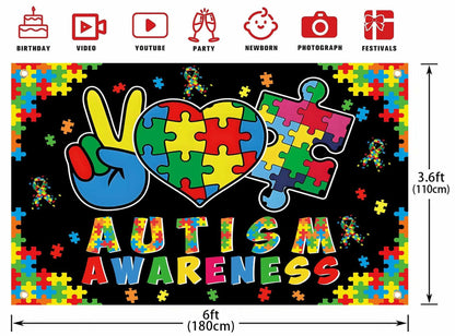 LIANNE Autism Awareness Backdrop Puzzle Piece Banner 6x3.6FT