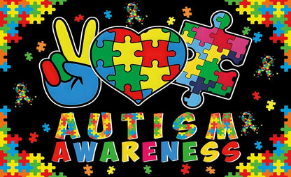 LIANNE Autism Awareness Backdrop Puzzle Piece Banner 6x3.6FT