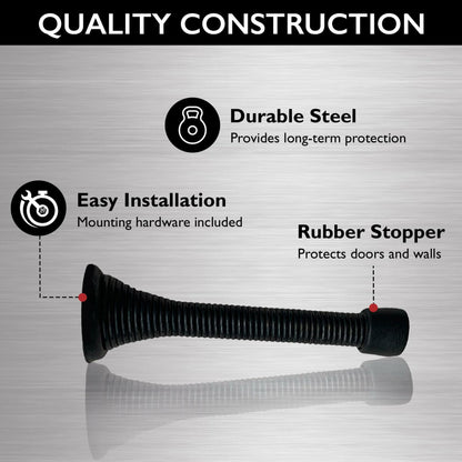 Design House Spring Door Stop Wall Protector Rubber Tip Matte Black 10-Pack