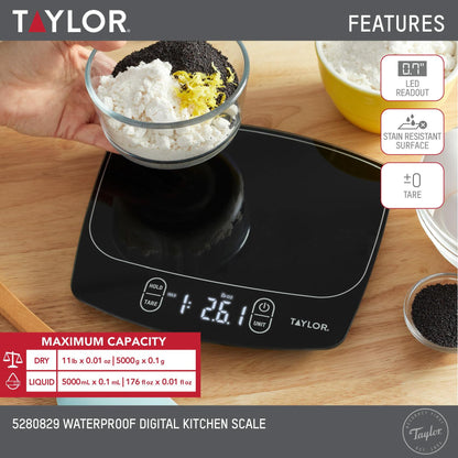 [Like New] Taylor Waterproof Digital Kitchen Scale 11lb Black