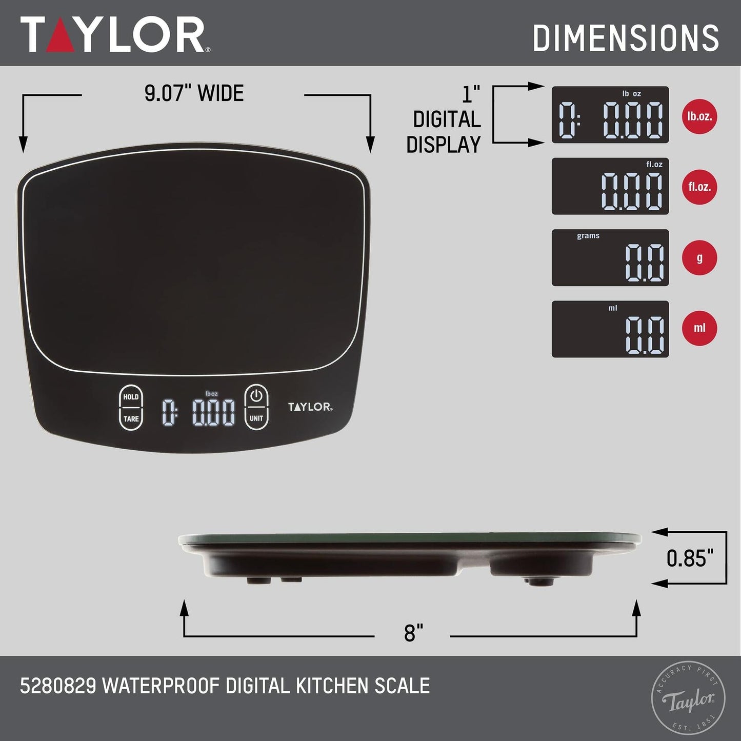 [Like New] Taylor Waterproof Digital Kitchen Scale 11lb Black