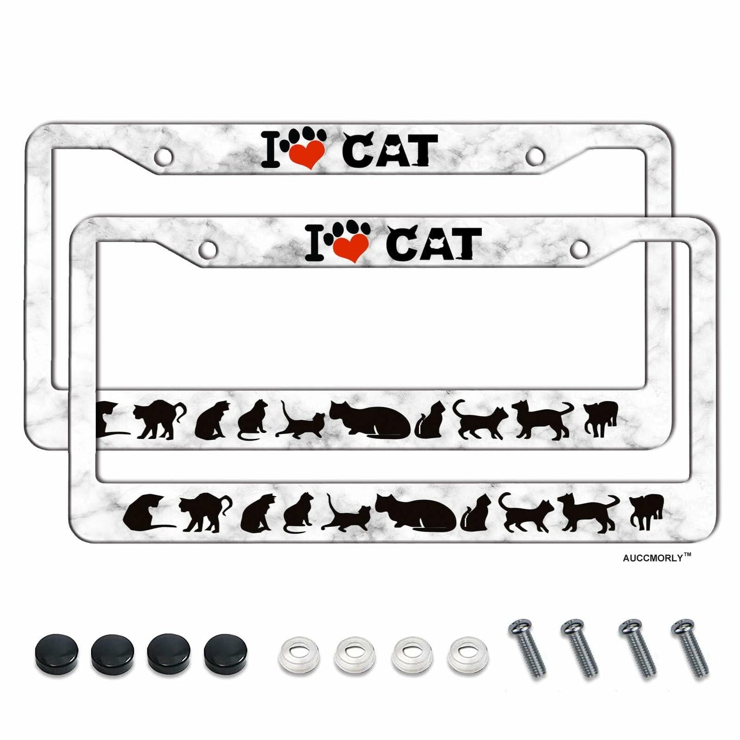 AUCCMORLY Stainless Steel Cat License Plate Frame Car Accessories 2 Pcs Set