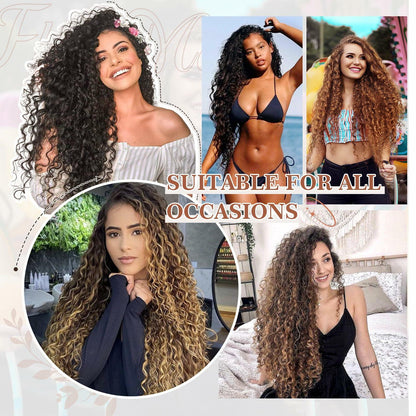 [Like New] FLUFYMOOZ 4PC 100% Protein Silk Hair Extensions 20in Curly Dark Chocolate Brown